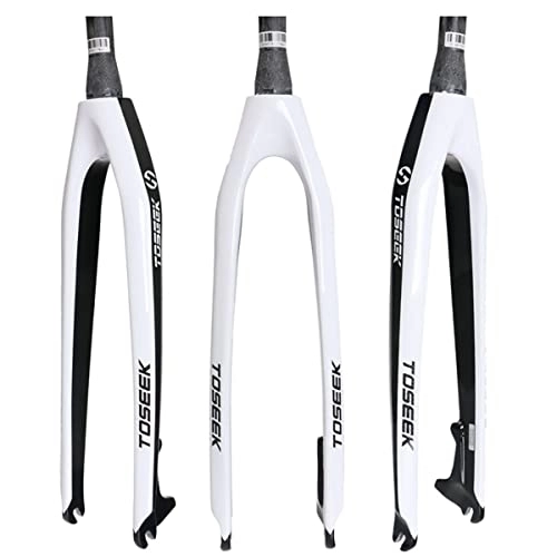 Mountain Bike Fork : KLWEKJSD Carbon Fiber Rigid Fork 26 / 27.5 / 29in Mountain Bike Fork 1-1 / 2'' Tapered Tube Disc Brake Front Fork QR 9 * 100mm (Color : White, Size : 26in)