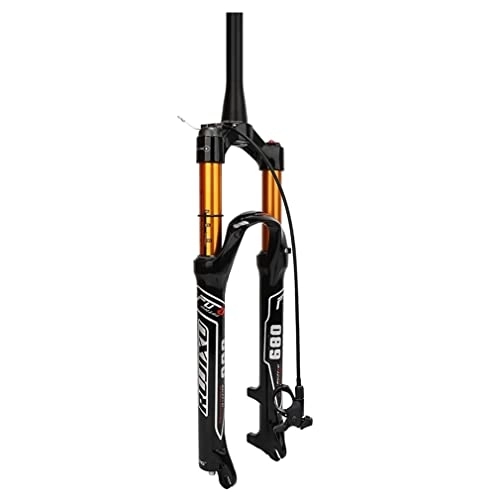 Mountain Bike Fork : LAVSENA 26 / 27.5 / 29 Inch Bike Air Suspension Fork 100mm Travel MTB Fork 1-1 / 2 Tapered Tube Threadless Remote Lockout Bicycle Front Fork QR 9mm (Color : Black Gold, Size : 26inch)