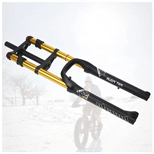 Mountain Bike Fork : LAVSENA 26X4.0'' Fat Bike Suspension Fork 140mm Travel MTB Air Fork 1-1 / 8 Straight Tube Rebound Adjustable Double Shoulder Front Fork 9mm QR For Snow Beach Electric Bike XC (Color : 26'' Gold fork)