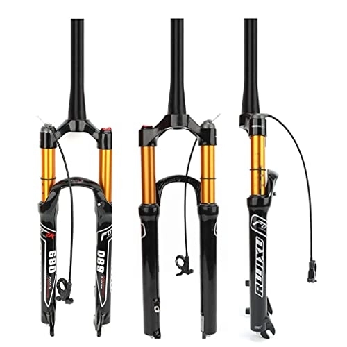 Mountain Bike Fork : LAVSENA MTB Air Fork 26 / 27.5 / 29 Inch Bike Suspension Fork 100mm Travel 1-1 / 8'' Straight / Tapered Manual / Remote Lockout Bicycle Front Fork QR 9mm (Color : Tapered remote, Size : 26'')