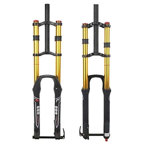 Mountain Bike Fork : LAVSENA MTB Bike Fork 26 / 27.5 / 29'' DH Air Suspension Fork Downhill Travel 140mm Rebound Adjust Double Crown Front Fork 1-1 / 8 Straight Thru Axle 15 * 100mm With Lockout (Color : Gold, Size : 27.5'')