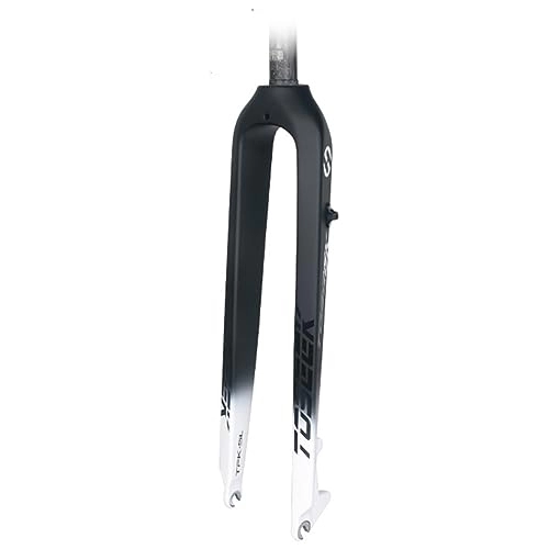 Mountain Bike Fork : LHHL 26 / 27.5 / 29'' Inch Carbon Fiber Mountain Bike Front Forks MTB Bicycle Rigid Fork 1-1 / 8'' Threadless QR 9x100mm Disc Brake Straight Tube Ultralight 550g (Color : White, Size : 27.5")