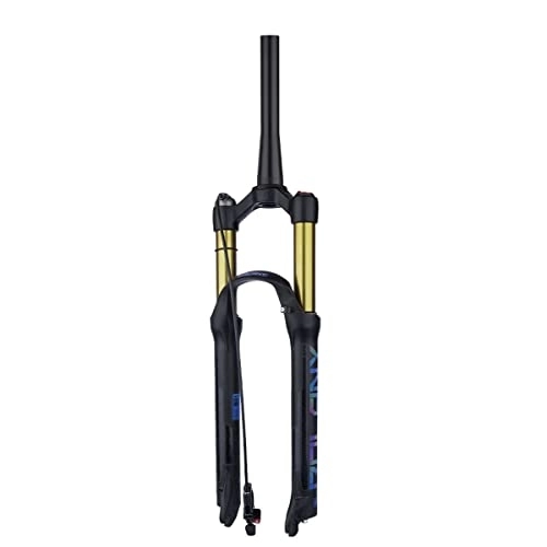 Mountain Bike Fork : LHHL 26 / 27.5 / 29 Inch Mountain Bike Air Suspension Fork Travel 120mm MTB Fork Manual / Remote Lockout Bicycle Magnesium Alloy Fork Straight / Tapered (Color : Gold-Tapered Remote, Size : 27.5 Inch)
