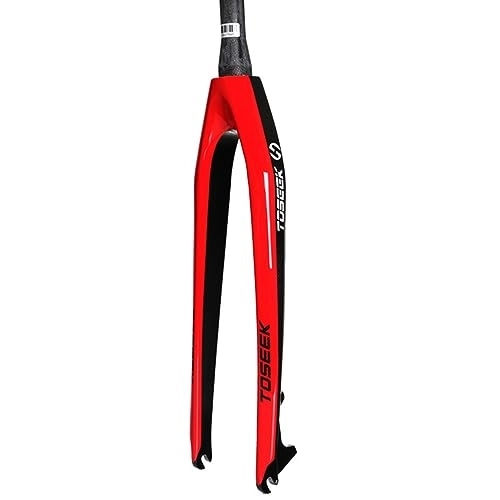 Mountain Bike Fork : LHHL Carbon Fiber MTB Rigid Fork 26 / 27.5 / 29" Tapered Tube 1-1 / 8" Disc Brake Mountain Bike Front Forks Threadless Ultralight Bicycle QR 9x100mm (Color : Red glossy, Size : 27.5")