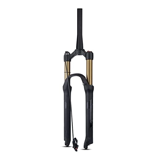Mountain Bike Fork : LHHL Disc Brake MTB Fork 26 / 27.5 / 29 Inch Mountain Bike Front Fork Travel 120mm Aluminum Alloy Bicycle Fork Manual / Remote Lockout Straight / Tapered (Color : Gold-Tapered Remote, Size : 27.5 Inch)