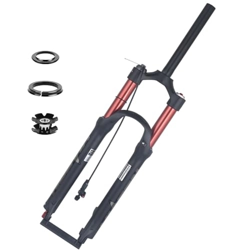 Mountain Bike Fork : LHHL Mountain Bike Suspension Forks Disc Brake Remote Lockout 26 / 27.5 / 29 In With Air Damping 100x15mm Thru Axle MTB Fork 28.6mm Straight Tube Bicycle Front Fork (Color : Red, Size : 26inch)