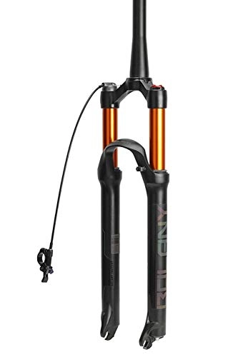 Mountain Bike Fork : LHHL MTB Bicycle Fork 26 Inch 1 / 1-2" Bike Suspension AIR Shock Absorbe With Damping Adjustment 100mm Travel Disc Brake 9mm QR 100mm Axle (Color : B-Gold, Size : 26")