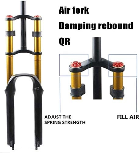 Mountain Bike Fork : LIMQ Air Bike Suspension Fork 26 / 27.5 / 29"MTB Double Shoulder Downhill Abseiling Shock Absorber Travel 130mm Damping Disc Brake QR DH / AM / FR, A-Gold-26in