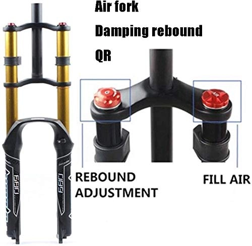 Mountain Bike Fork : LIMQ Air Bike Suspension Fork 26 / 27.5 / 29"MTB Double Shoulder Downhill Abseiling Shock Absorber Travel 130mm Damping Disc Brake QR DH / AM / FR, B-Gold-26in
