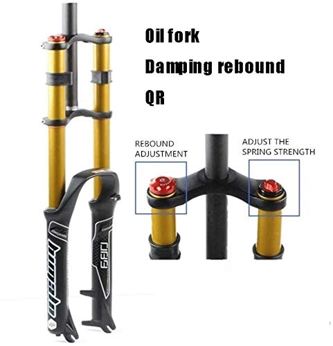 Mountain Bike Fork : LIMQ Bicycle Suspension Fork 26 / 27.5 / 29"MTB Double Shoulder Hydraulic Rappelling Damping Disc Brake DH / AM / FR 1-1 / 8" QR Travel 130mm, B-Gold-26in