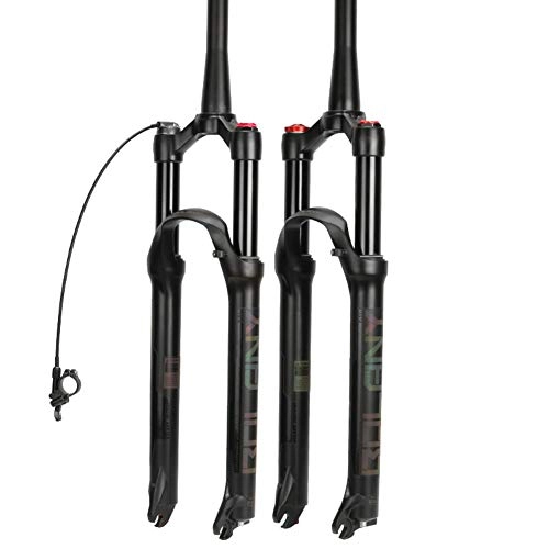 Mountain Bike Fork : LOISK Mountain Bike Fork 26 27.5 29 inch, Travel 100 mm MTB Air Fork 1-1 / 8 Straight Tube, Ultralight Bicycle Suspension Front Forks Disc Brake Fit XC / AM / FR Cycling, Tapered Remote, 26