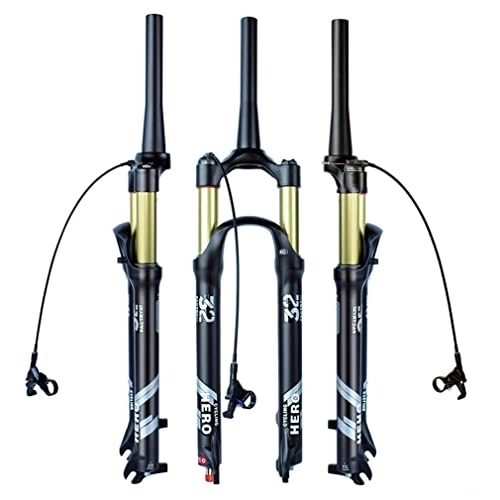 Mountain Bike Fork : LUNJE MTB Air Fork 26 27.5 29 Mountain Bike Suspension Forks Travel 120mm Rebound Adjust 1-1 / 8'' Straight / Tapered Bicycle Fork HL / RL QR 9mm (Color : Tapered Remote, Size : 26)