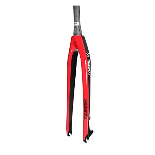 Mountain Bike Fork : MHUI 28.6 Tapered Tube Full Carbon Fiber Mountain Bike Rigid Fork, 26 / 27.5 / 29Er Ultra Light Threadless Bicycle Front Forks, 26” red