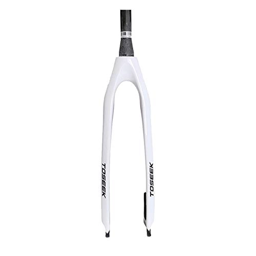 Mountain Bike Fork : MHUI 28.6 Tapered Tube Full Carbon Fiber Mountain Bike Rigid Fork, 26 / 27.5 / 29Er Ultra Light Threadless Bicycle Front Forks, 26”white