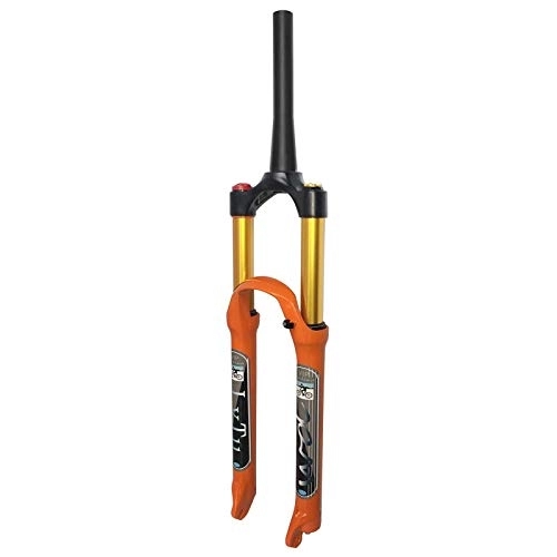 Mountain Bike Fork : Mountain Bike Air Suspension Fork 26" / 27.5" / 29", WQ-004 140mm Travel Lightweight Magnesium Alloy MTB Forks Orange (Color : Tapered Manual Lockout, Size : 27.5 inch)