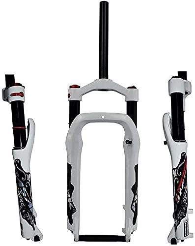Mountain Bike Fork : Mountain Bike Fork Snow Bike Front Fork 20 Inch Bike suspension fork Air Fork Bicycle Accessories Disc Brake 9mm (Color : White)
