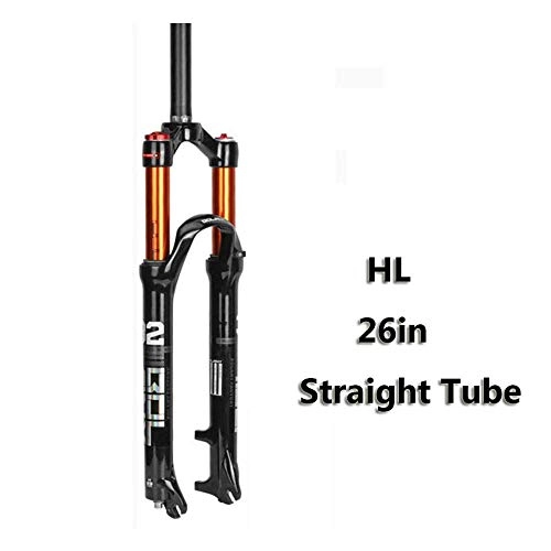 Mountain Bike Fork : Mountain Bike Fork Suspension Air Pressure Damping Gas Fork Stroke 100mm Axis 9mm Accessories Straight Tube HL - Lock Function - Ultra-light Design, 27.5in (Color : 26in)