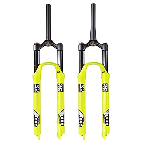 Mountain Bike Fork : Mountain Bike Front Fork Air Fork Yellow 26 / 27.5 / 29inch, MTB Bicycle Magnesium Alloy Suspension Fork, Tapered Steerer and Straight Steerer Front Fork Style A-26in