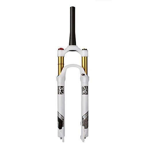 Mountain Bike Fork : Mountain Bike Shock Absorber Front Fork, 26 / 27.5 / 29 Inch Magnesium Alloy Suspension Fork(white)(Size:29, Color:TAPERED MANUAL LOCKOUT)