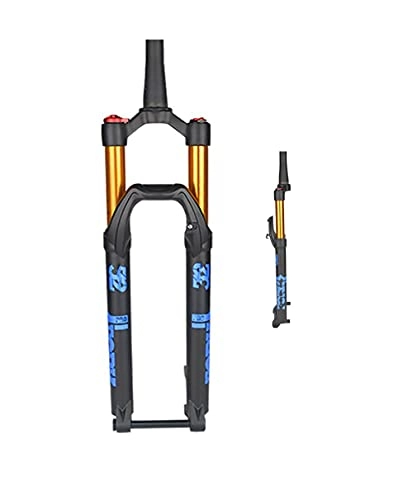 Mountain Bike Fork : Mountain bike shock absorption front fork 27.5 29 inch barrel axle air fork suspension front fork shoulder control lock damping air fork black inner tube(Color:blue, Size:29'')
