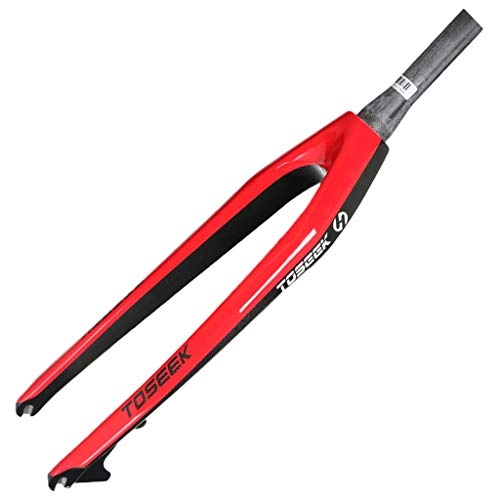 Mountain Bike Fork : Mountain Bike TOSEEK Suspension Front Fork, 3K Carbon Cloth Texture, 26 / 27.5 / 29 Inch Carbon Fiber Tapered Tube Rigid Front Fork (red) (Size : 29")