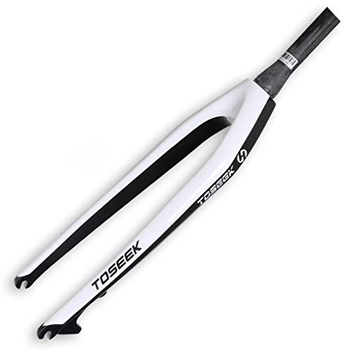 Mountain Bike Fork : Mountain Bike TOSEEK Suspension Front Fork, 3K Carbon Cloth Texture, 26 / 27.5 / 29 Inch Carbon Fiber Tapered Tube Rigid Front Fork (white) (Size : 26")
