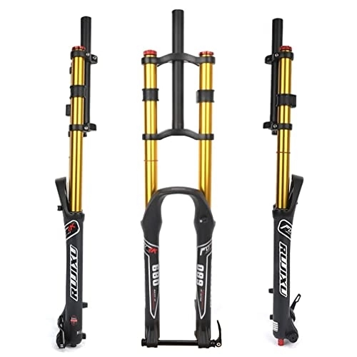 Mountain Bike Fork : MTB Bike Suspension Fork Fork 26 / 27.5 / 29'' Travel 140mm Downhill Air Fork DH Rebound Adjust Double Crown 1-1 / 8 Straight Front Fork With Lockout Thru Axle 15*100mm ( Color : Gold fork , Size : 26inch )