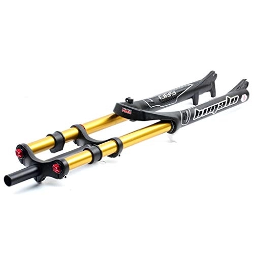Mountain Bike Fork : MZP Bike Front Fork 26 27.5 29 Inch Double Shoulder Control MTB Downhill Hydraulic Suspension Straight Tube Ultralight Aluminum Alloy Bicycle Shock Absorber (Color : Gold, Size : 27.5inch)