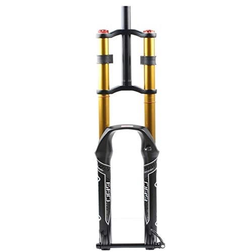 Mountain Bike Fork : MZPWJD Mountain Bike Fork 26 27.5 29 Inch DH Bicycle Suspension Fork Travel 130mm Air Damping 1-1 / 8" 1-1 / 2" MTB Disc Brake Fork Thru Axle 15mm (Color : Gold-A, Size : 27.5inch)