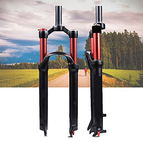 Mountain Bike Fork : NCBH 26 / 27.5 / 29 Air MTB Suspension Fork, Shoulder lock Mountain Bike Forks, Aluminum alloy dual gas front fork, with Rebound Adjustment, Straight Tube 28.6mm QR 9mm Travel 100mm, Red, 26inch