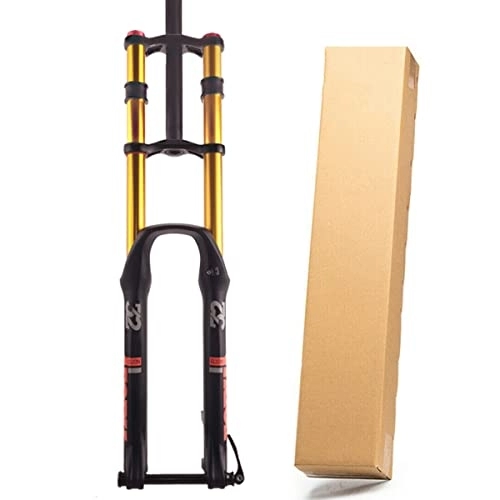 Mountain Bike Fork : Oksmsa DH Mountain Bike Suspension Fork 1-1 / 8'' 27.5 29 Inch Axle 15 * 100mm Air MTB Fork Double Shoulder Manual Lockout Disc Brake Bicycle Shock Absorber (Color : Gold B, Size : 27.5'')