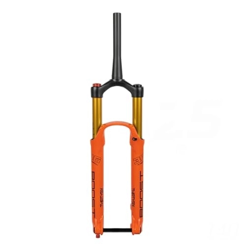 Mountain Bike Fork : OMDHATU Mountain Bike Air Shock Suspension Fork 26 / 27.5 / 29 Inch Rebound Adjust 1-1 / 2 Inch Tapered Steerer Manual Lockout 140mm Travel Disc Brake Thru Axle 110mm*15mm (Color : Orange, Size : 26inch)