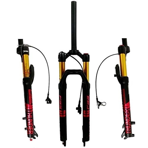 Mountain Bike Fork : QFWRYBHD 27.5 29 "Mountain bike air fork, wire control Damping adjustment bicycle Fork front magnesium alloy aluminum alloy for disc brake (Color : Wire control Black red, Size : 27.5")