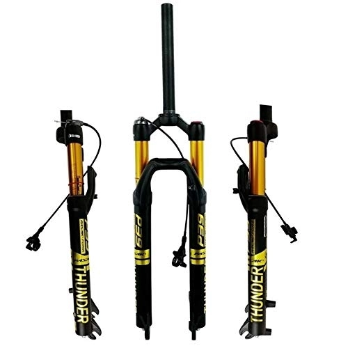 Mountain Bike Fork : QFWRYBHD 27.529 inch Mountain bike air fork bike shock absorbent fork magnesium alloy aluminum alloy shoulder control line controlDamping adjustment (Color : Gold, Size : 27.5")