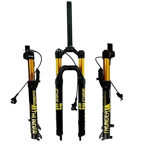Mountain Bike Fork : QFWRYBHD Mountain bike air fork bike shock absorbent fork 27.529 inch magnesium alloy aluminum alloy shoulder control line controlDamping adjustment (Color : Gold, Size : 29")