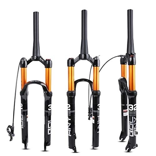 Mountain Bike Fork : QHY MTB Mountain Bike Suspension Fork 26 27.5 29 Inch Air Fork Cone Tube 1-1 / 2" XC Bicycle QR Hand Control Remote Control Travel 120mm 1650g HL / RL (Color : Line control, Size : 26in)