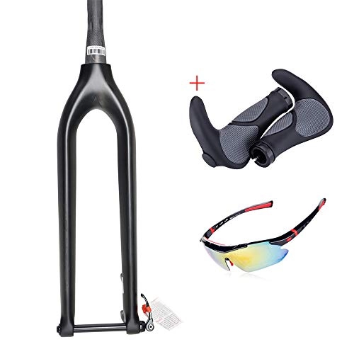 Mountain Bike Fork : QQKJ Bicycle Parts Carbon Mountain Disc Fork 29er with Flat Mount Thru Axle Cyclocross Fork Tapered Carbon Front Fork
