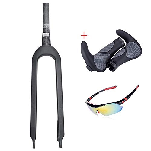 Mountain Bike Fork : QQKJ Full Carbon Fiber Mountain Bike Fork Bicycle Fixed Fork Disc Brake 26 ER / 29 ER inch, Including Handlebar, Sports Sunglasses, 29