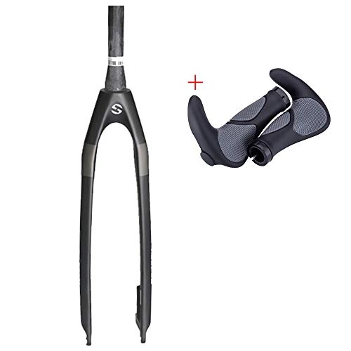 Mountain Bike Fork : QQKJ T800 Carbon Fiber Bicycle Front Fork Mountain Bicycle Front Disc Brake Fork for 26Inch, Bicycle Parts Including Handlebar, BlackC