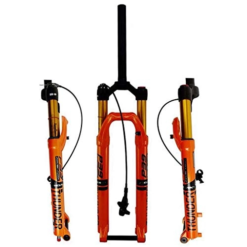 Mountain Bike Fork : QWE Bicycle Fork 27.5" Air Rebound MTB Bike Suspension Fork 29" 1-1 / 8" Steerer 100mm Travel Axis 15x100mm Remote Lockout Disc Brake, Bicycle Accessories DOISLL (Color : Orange)