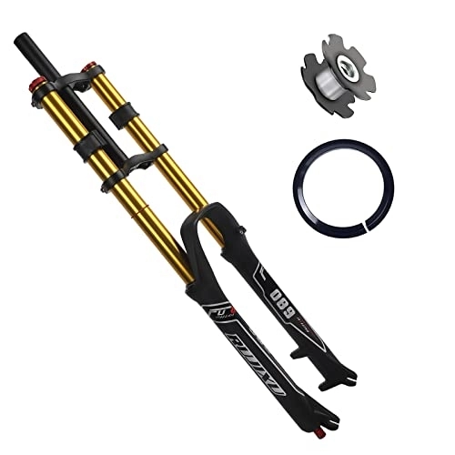 Mountain Bike Fork : RUJIXU 26 27.5 29 Inch Mountain Bike Suspension Fork Disc Brake Straight / Tapered Manual Lockout Quick Release MTB DH Air Forks with Damping Adjustment Travel 135mm (Color : Black Gold, Size : 29")