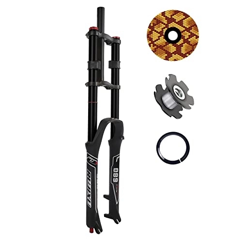 Mountain Bike Fork : RUJIXU MTB Air Fork 26 27.5 29 Inch Disc Brake DH Suspension Fork 1-1 / 8" Straight 1-1 / 2" Tapered Travel 135mm Damping Adjustment Quick Release 2440g (Color : Black Gold, Size : 27.5INCH)