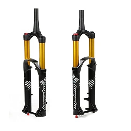 Mountain Bike Fork : SQHGFFF E-Bike Front Fork Mtb Disc Brake Wheel Steerer Bicycle Suspension Fork Air Damping Material is Magnesium alloy Aluminum alloy (Color : 29 inch gold tube)