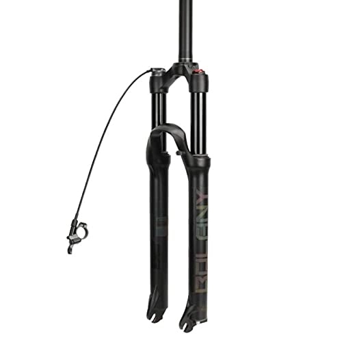 Mountain Bike Fork : Suspension 26 27.5 29 Air MTB Suspension Fork, Rebound Adjust QR 9mm Travel 120mm Remote Lockout Mountain Bike Forks fork (Color : BLACK-Straight, Size : 26INCH)