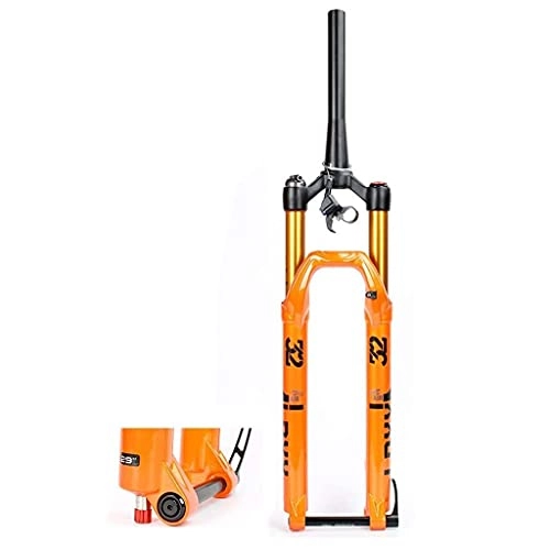 Mountain Bike Fork : Suspension fork MTB conical 27.5 / 29 inches, travel: 140 mm, air fork cushion downhill, disc brake, remote lock (Color : Orange, Size : 29inch)