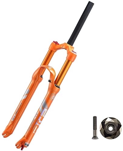 Mountain Bike Fork : Suspension Forks Mountain Bicycle Suspension Fork 26 / 27.5 Inch, Magnesium Alloy 1-1 / 8" MTB Front Forks Double Air Chamber with Top Cap Accessories (Color : Orange, Size : 27.5 inch)