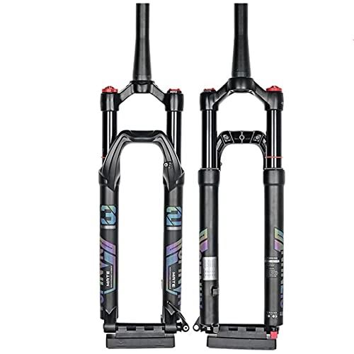 Mountain Bike Fork : Uioy 27.5 / 29 inch MTB Air Damping Fork, Mountain Bike Suspension Front Forks Tapered Tube Shock Absorber, Thru Axle 15 * 100mm (Color : Tapered Manual, Size : 27.5 inch)