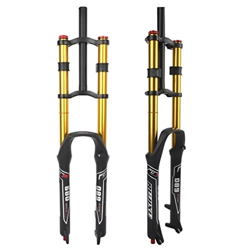 Mountain Bike Fork : UKALOU Downhill Mountain Bike Suspension Fork 26 / 27.5 / 29 MTB Fork Travel 130mm XC / DH Air Fork Double Straight Crown Rebound Adjust Manual Lockout (Color : Gold, Size : 27.5inch)