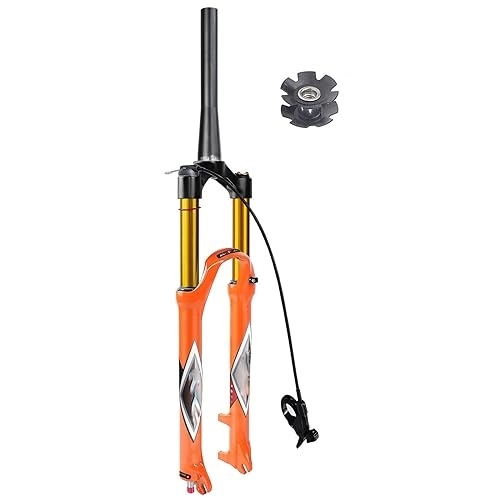 Mountain Bike Fork : Ultralight XC Mountain Bike Front Forks26 27.5 29 MTB Air Suspension Fork Orange, Rebound Adjust Straight / Tapered Tube Manual / Remote Lockout Bike Forks(Size:26 INCH, Color:TAPERED REMOTE LOCK OUT)
