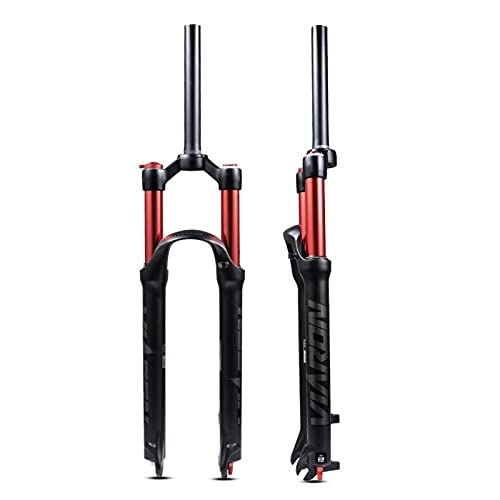 Mountain Bike Fork : UPPVTE Bicycle Shock Absorber Forks, Straight Tube 26 / 27.5 / 29 Inch Dual Air Chamber Fork Damping Adjustment Travel 100mm, For MTB Bike (Color : Black Red, Size : 27.5inch)